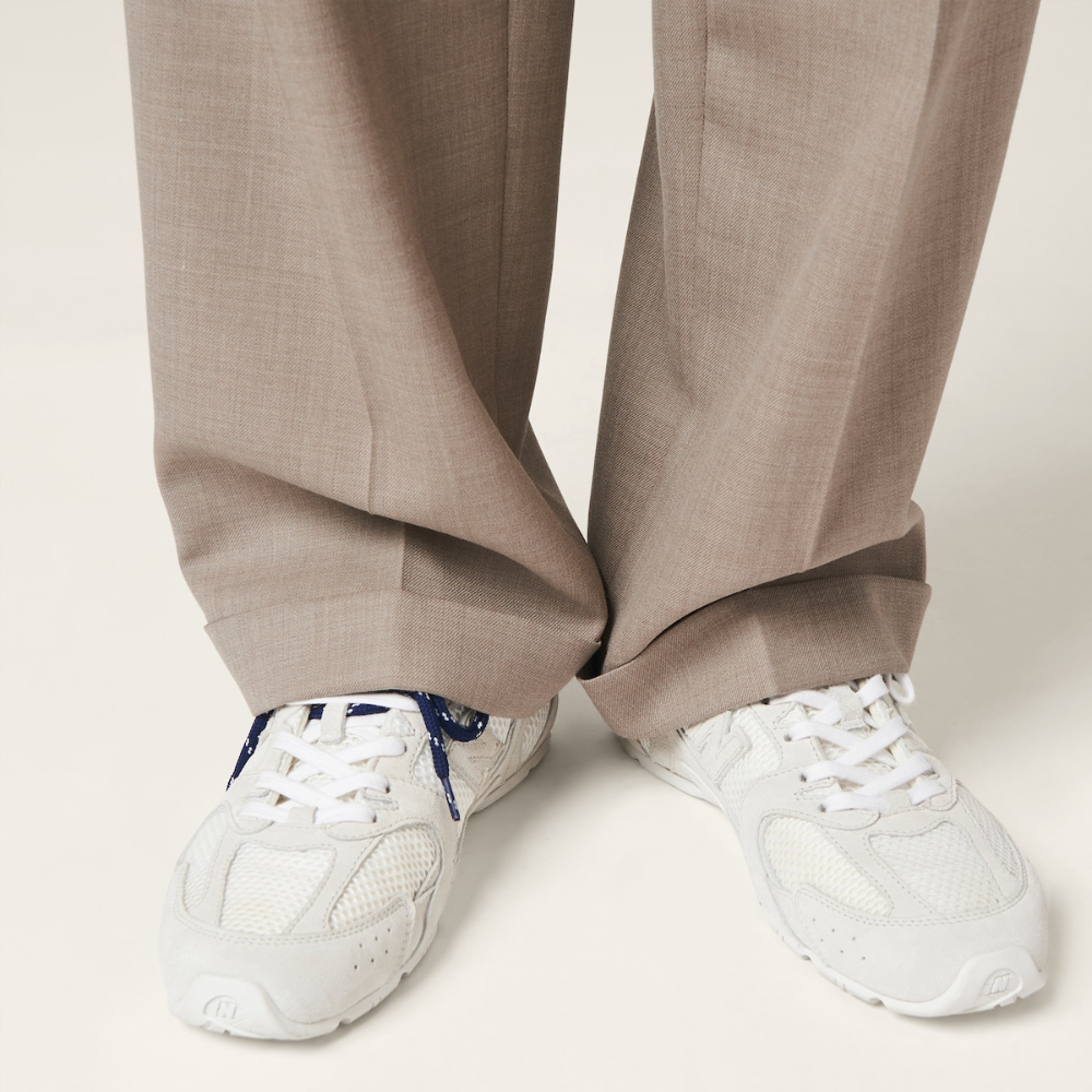 NB (WMNS) x Miu Miu 530 SL White suede and mesh sneakers